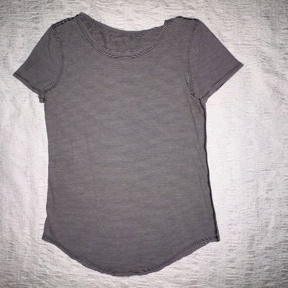 EXCELLENT Lululemon Love Crew III Black/White Striped Short Sleeve T-Shirt Top 4 - Picture 2 of 9